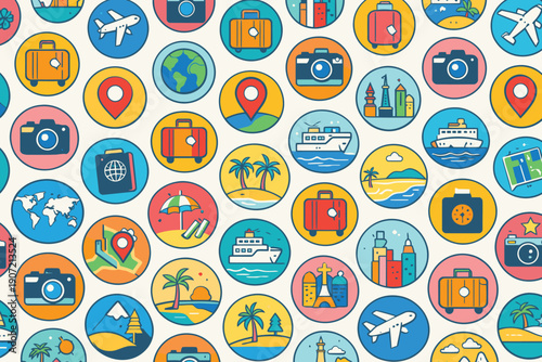 Vacation Travel Icons Pattern - World Tour & Sightseeing