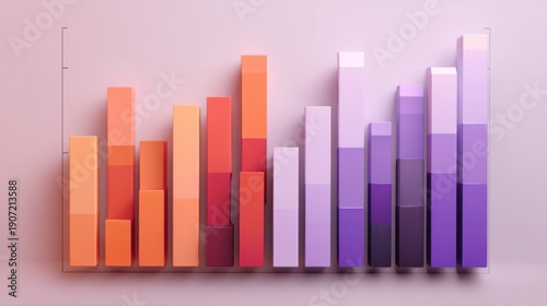 Free Download Colorful 3D Bar Graph Displaying Statistical Data in Stylish Orange and Purple Tones on a Soft Background for Business Analysis and Reports - GFXLoad