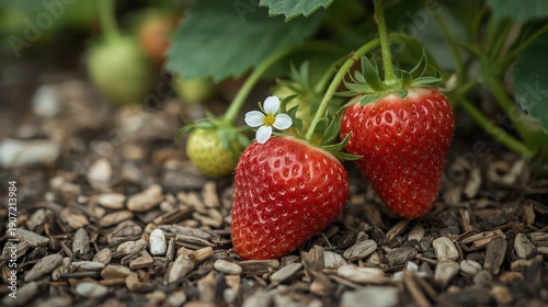 Ripe Strawberries Growing in Garden – Close Up Organic Fruit, Fresh Summer Harvest and Natural Farming Concept