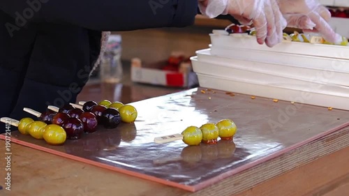 Grape Tanghulu, traditional Chinese snack of candied fruit