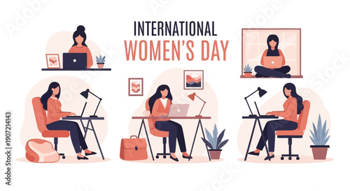 Woman Working on Laptop at Desk.