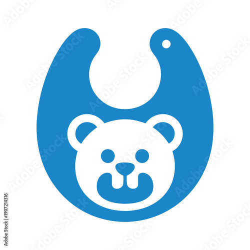 Vector graphic of a blue baby bib with a cute bear face design on it
