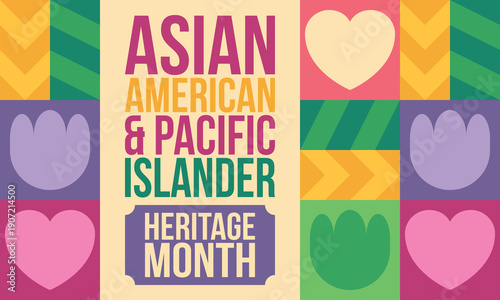 Asian American and Pacific Islander Heritage Month. Celebrated in the United States in May. It celebrates the culture, traditions and history. Poster, card, banner. Vector illustration