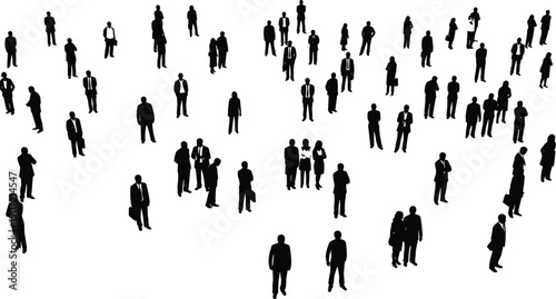 People, Crowd, Business, Silhouette, Team, Group, Office, Corporate, Professional, Workers, Employees, Community, Society, Standing, Human, Black, Vector, Illustration, Design, Collection