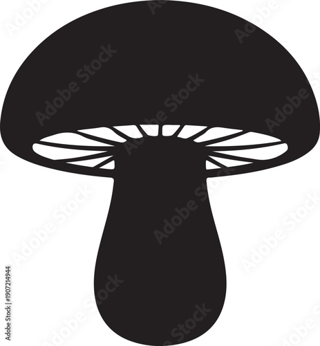 Black mushroom silhouette isolated on transparent background