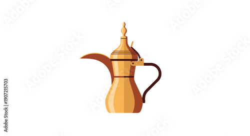A traditional Middle Eastern coffee pot illustration on a white background viewed from the side