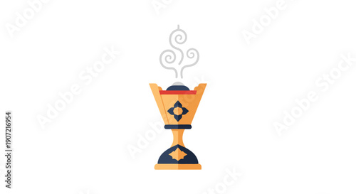 An ornate trophy with decorative elements and smoke rising from it