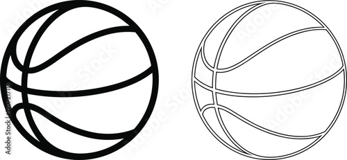 Basketball icon set silhouette and outline vector isolated on white background, sports ball illustration for logo design branding digital print