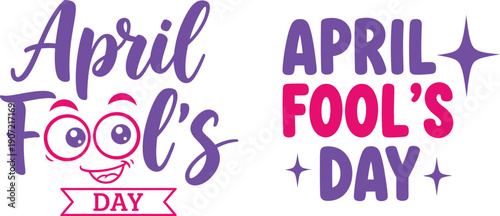 April fools day funny greeting with cartoon eyes and purple red letters