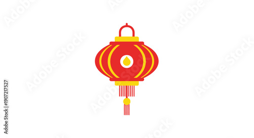 Red Chinese lantern illustration hanging from a handle in a festive cultural scene