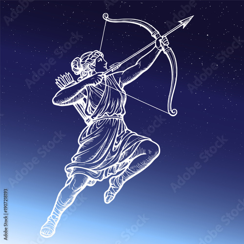 Artemis goddess of Greek mythology, AI vector illustration, artificial intelligence