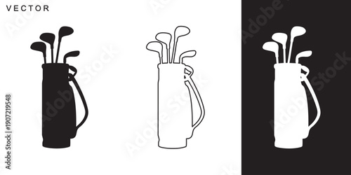 Golf bag silhouette, Golf club and golf bag vector illustration on a white background