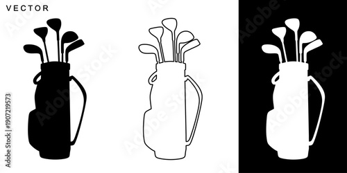 Golf bag silhouette, Golf club and golf bag vector illustration on a white background