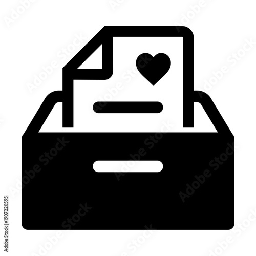 カルテ・診断書を表すファイルボックスのアイコン　ハートマークが描かれた文書