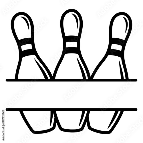Bowling Split Monogram Frame With Pins And Ball, Sports Name Template Illustration, Black And White Bowling Vector Design For Shirts, Logos, Gifts And Prints