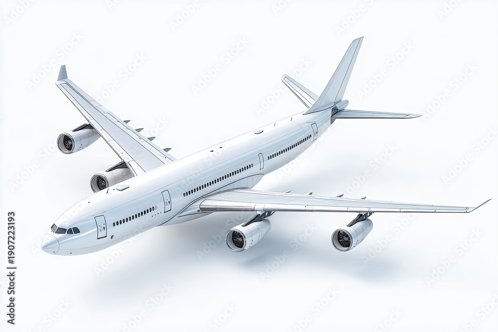 Obraz premium Overhead view of a large, white passenger airplane against a clean white background