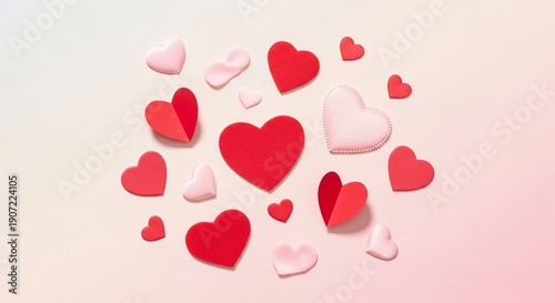 Seamless vector illustration of a romantic pink and red heart pattern featuring abstract butterflies for a Valentine's Day celebration background design