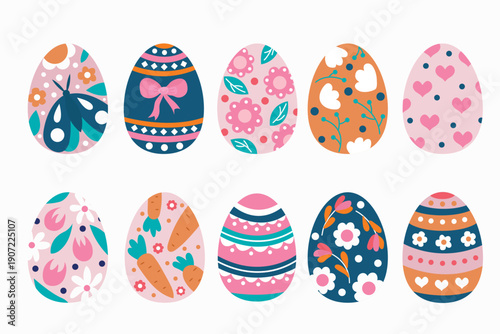Collection of Decorated Easter Eggs. White background, isolated	