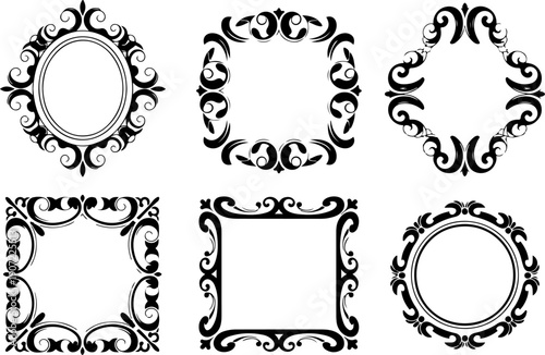 Ornamental Vintage Frame Icons – Decorative Circular & Square Borders Set