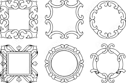 Ornamental Vintage Frame Icons – Decorative Circular & Square Borders Set