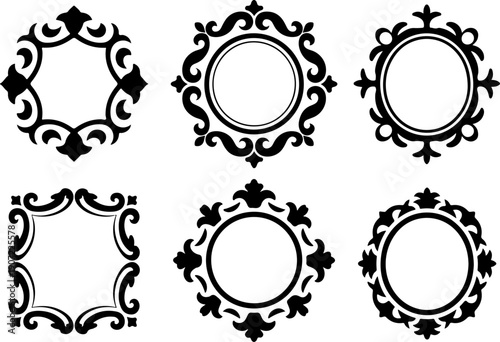 Ornamental Vintage Frame Icons – Decorative Circular & Square Borders Set