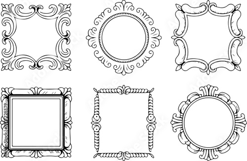Ornamental Vintage Frame Icons – Decorative Circular & Square Borders Set