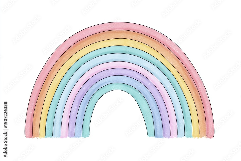 Fototapeta premium Pastel watercolor rainbow arching across white background