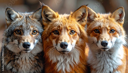 Wallpaper Mural Trio of Foxes - A Captivating Portrait of Wild Canids. Torontodigital.ca