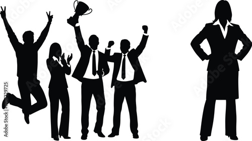 Business team celebrating success with a confident leader