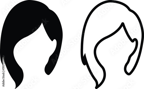 Hairstyle Flat Line Style Vector Icon Set, Woman Haircut Symbol Collection and Beauty Salon Outline Graphic Group Featuring Black Female Hairstyle, Hairdo and Coiffure