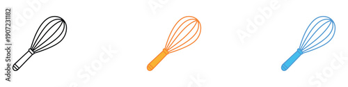 Kitchen balloon whisk icon vector. Manual egg beater and bakery cooking tool symbol set. Vector illustration.