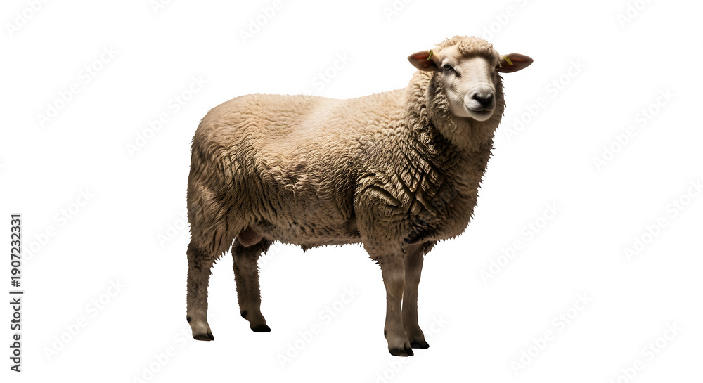 Fototapeta premium Adult Light Brown Sheep Standing isolated PNG with Transparent Background