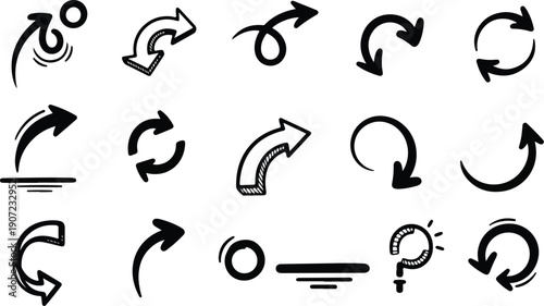 Hand drawn sketchy arrows and directional symbols collection
