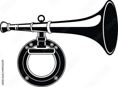 vintage hand drawn klaxon horn illustration with rubber bulb