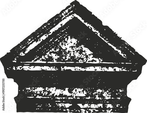 Distressed antique pediment illustration, classical architecture element with rustic texture