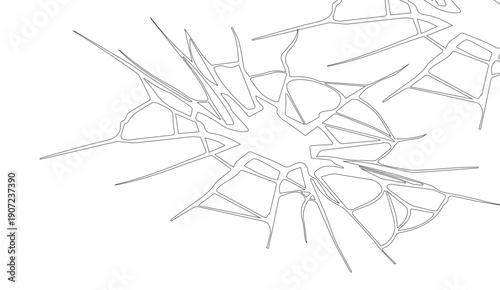 Abstract shattered glass texture with black and white irregular lines creating a dynamic starburst pattern for design