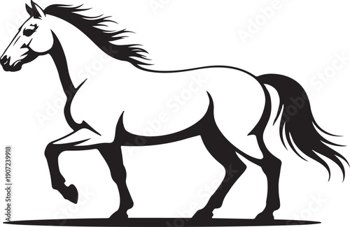 Illustration of stylized black and white horse illustration in profile