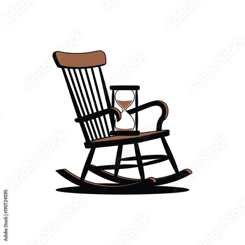 A cartoon rocking chair with an hourglass on its seat, symbolizing patience and time passing.