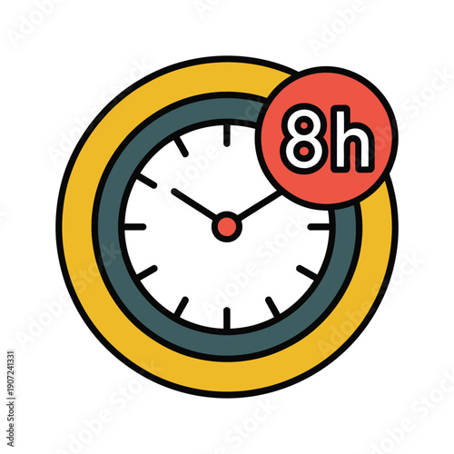 An illustration of a clock with an 8 hour marker on a white background