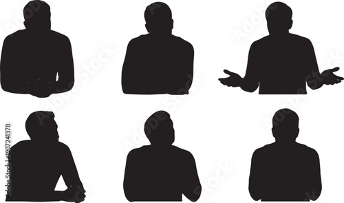 Black Solid Responding to Weaknesses Silhouettes Set of Six on White Background