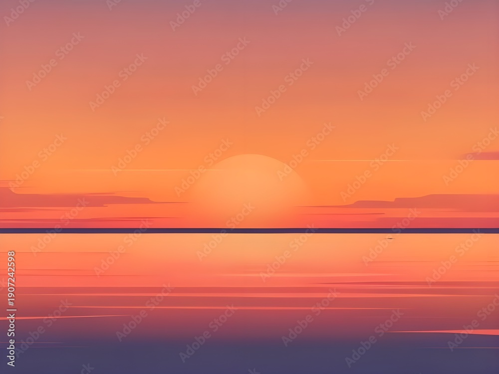 Fototapeta premium Warm Tropical Sunset Over Calm Ocean Illustration