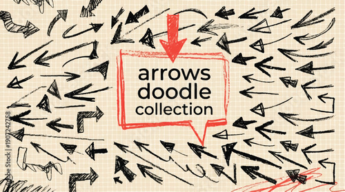 hand drawn arrows doodle collection on beige background