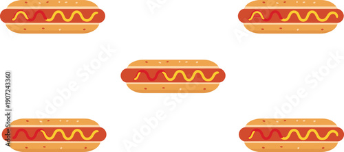 Hot Dog Illustration Set with Classic Sausage and Bun Design for Fast Food Menus, Street Food Graphics, Restaurant Branding, and Snack Illustrations