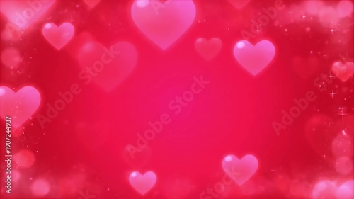 Red Background with Heart Shapes and Bokeh.