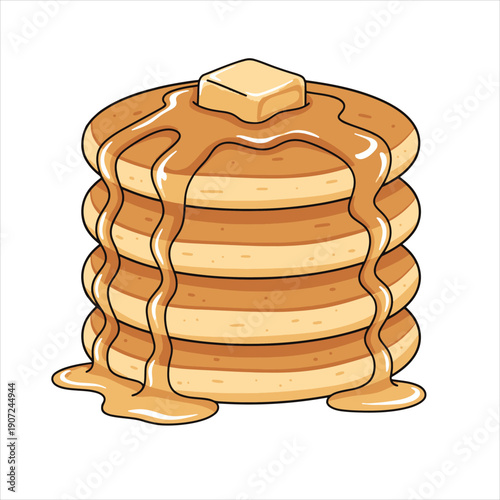 Cute Pancake Stack Clipart — Syrup Butter Cartoon Vector Breakfast Illustration