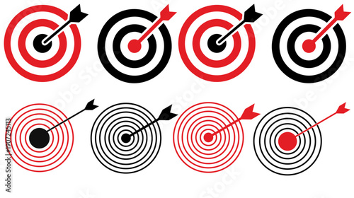 Target icons set. Darts icon. Hitting the bullseye icon line and flat style. Goal symbol collection. Simple target with arrow. target icon eps vectoe file.