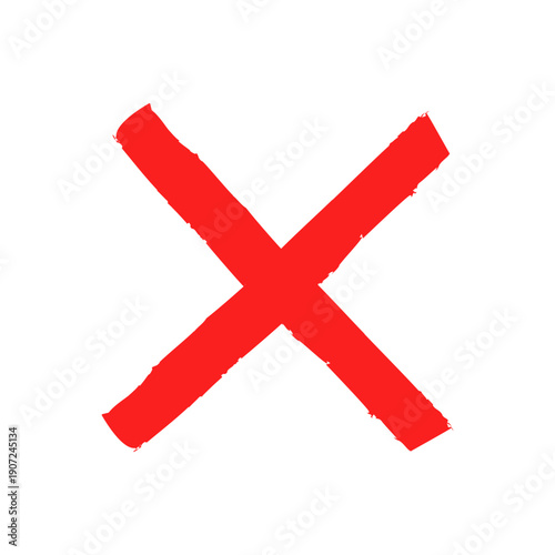 Red Hand-Drawn Cross "X" Mark Icon; Isolated Minimalist Scribble Deletion Symbol with Bold Brush Strokes for Error Notifications, Negative Feedback, and Creative Digital Design.