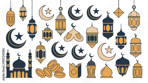 A collection of Islamic symbols. 