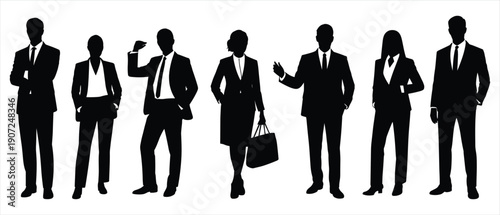 Diverse Business People Silhouettes Standing Together in Professional Attire - Stock Media