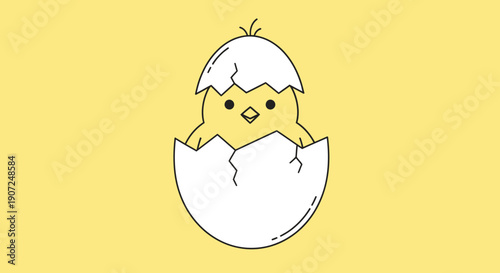 Funny cartoon illustration of a baby chicken and easter eggs with a chef character design for a fun child card